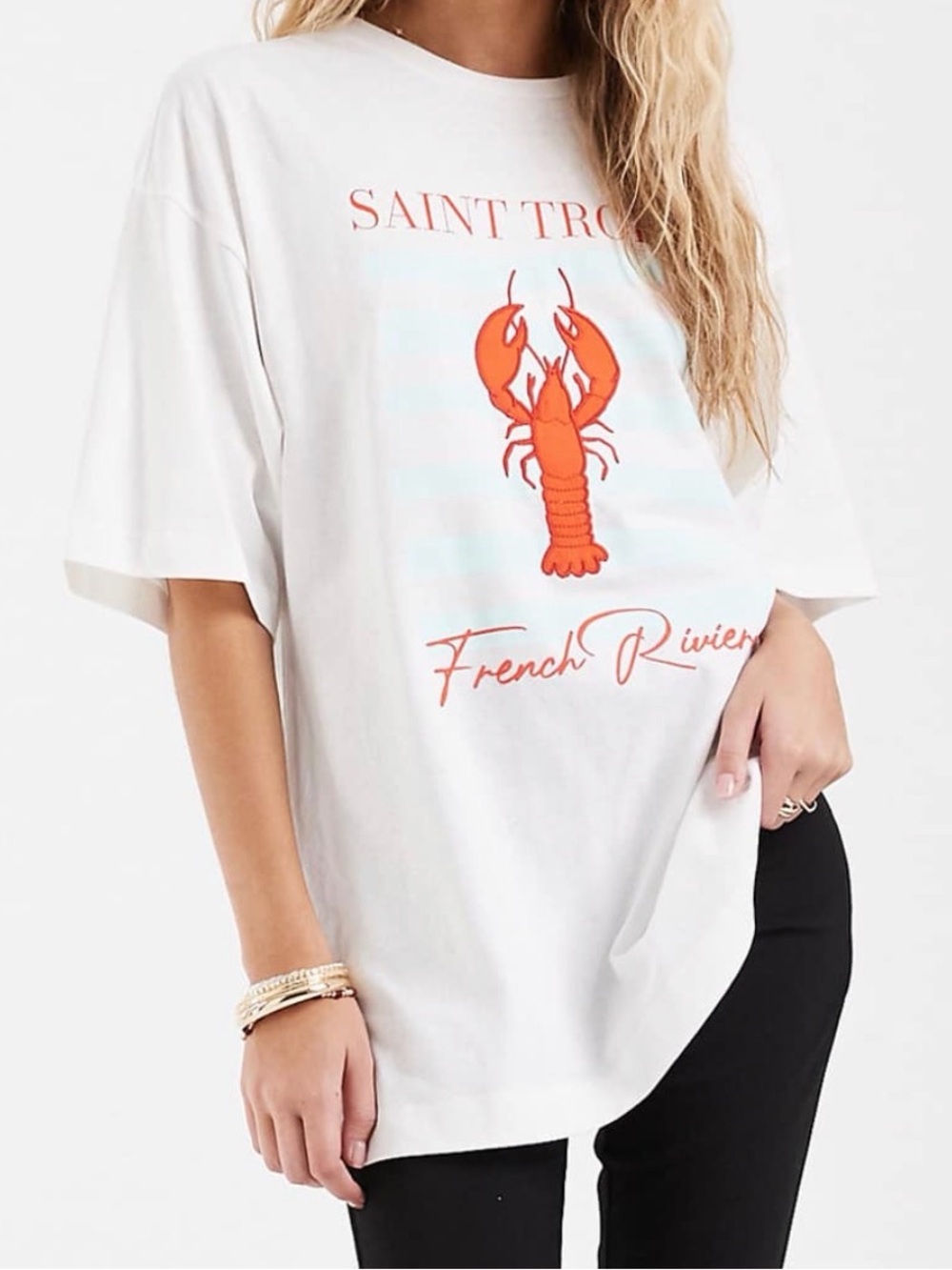 ASOS White Graphic Tee with Orange Lobster Print